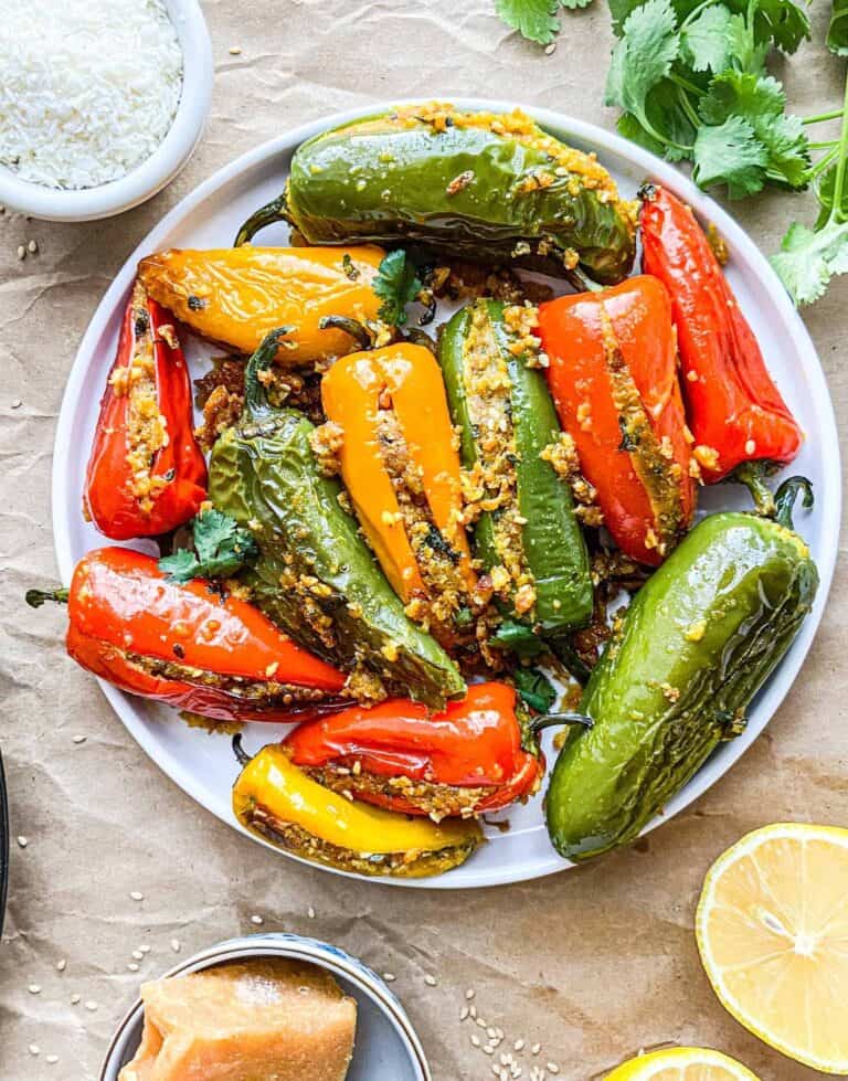 Gluten-free chickpea flour stuffed peppers