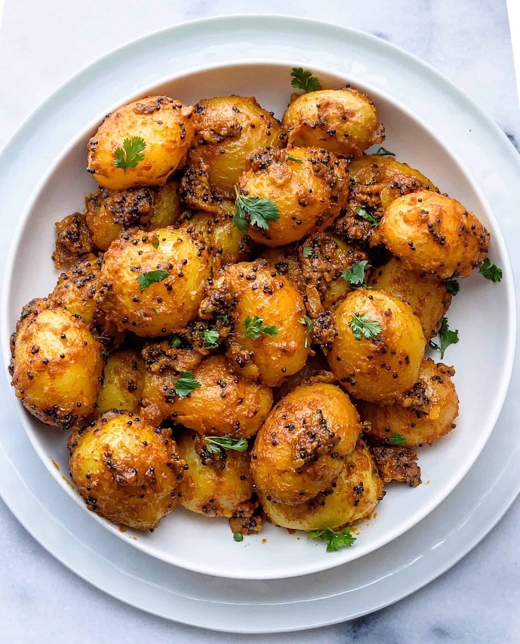 Masala Potatoes Rai wale Aloo in a bowl