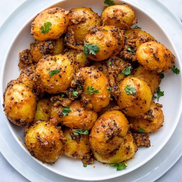 Masala Potatoes Rai wale Aloo in a bowl
