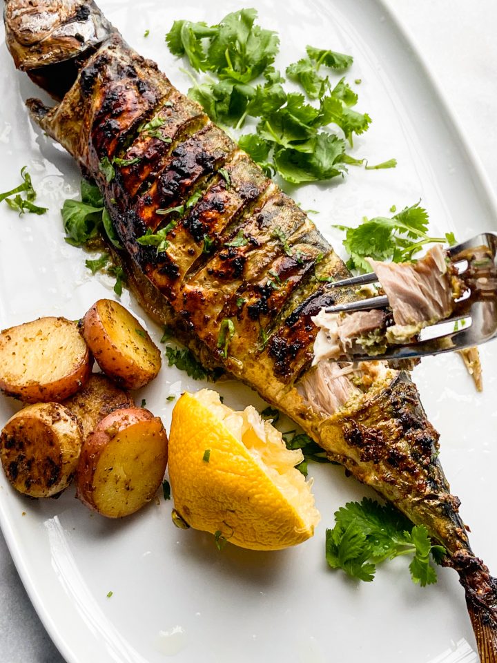 Mediterranean oven roasted spanish mackerel recipe. Oven-roasted whole mackerel recipe. 