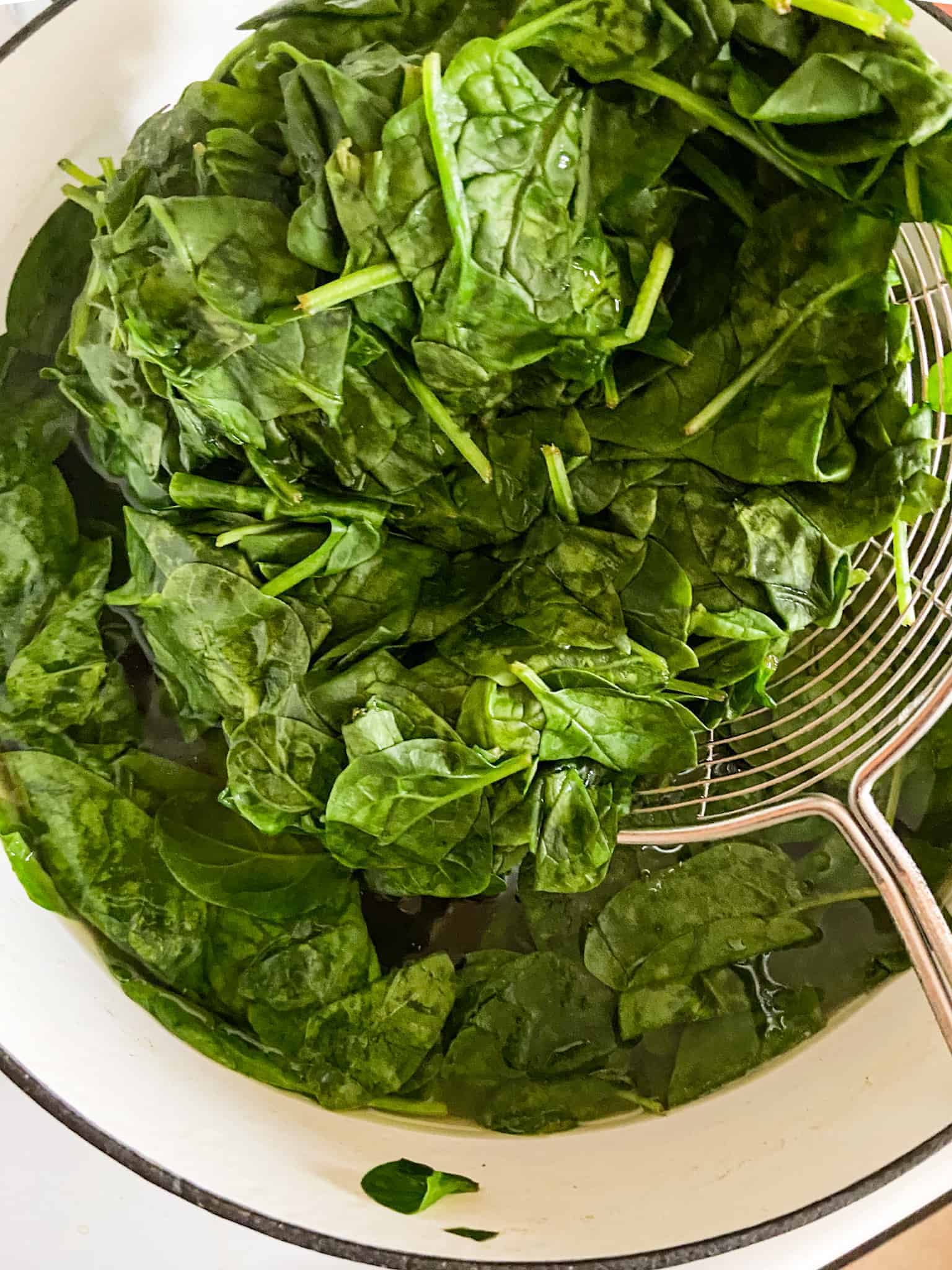 Blanch the spinach. Coldwater bath for spinach. Palak Paneer recipe.