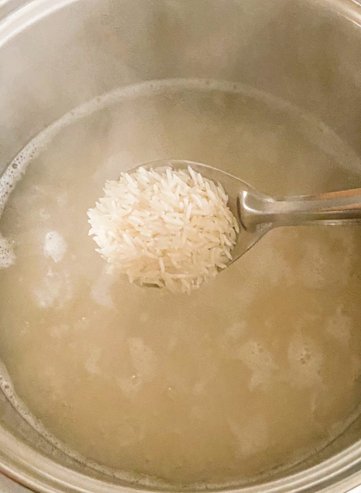 boiling water and rice.