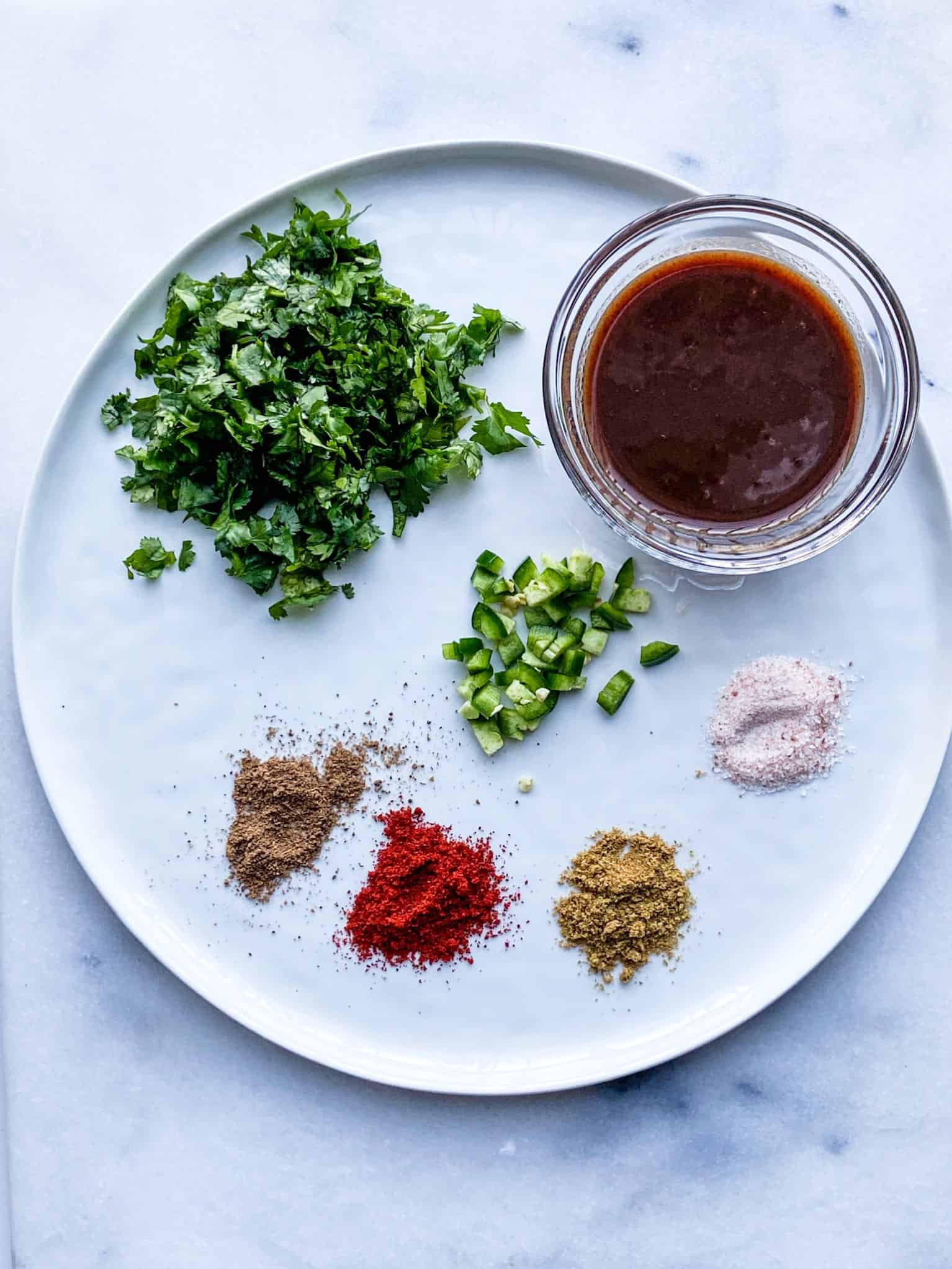 flat lay of Indian chickpea salad recipe ingredients