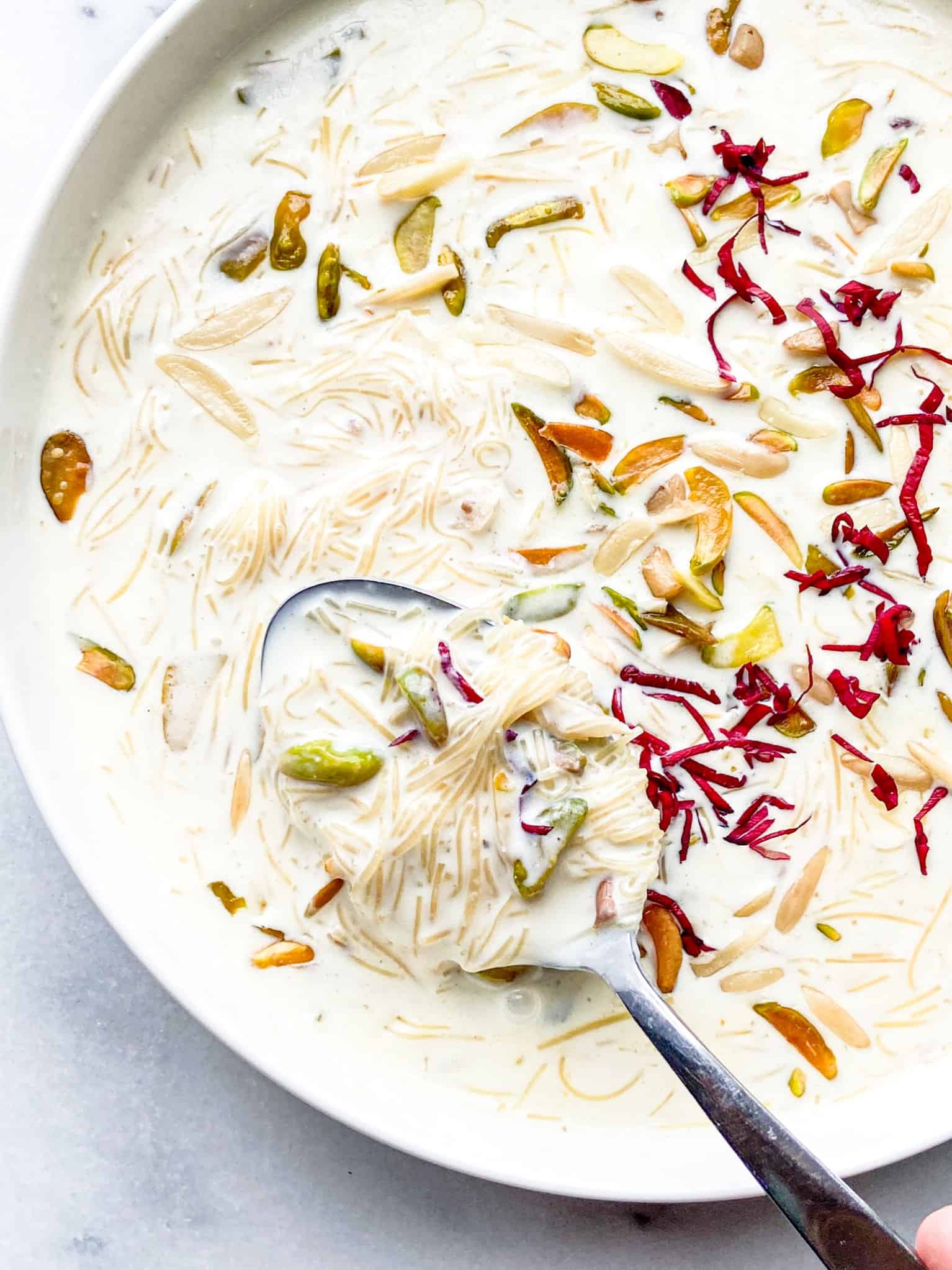 Close up of sheer khurma in a bowl