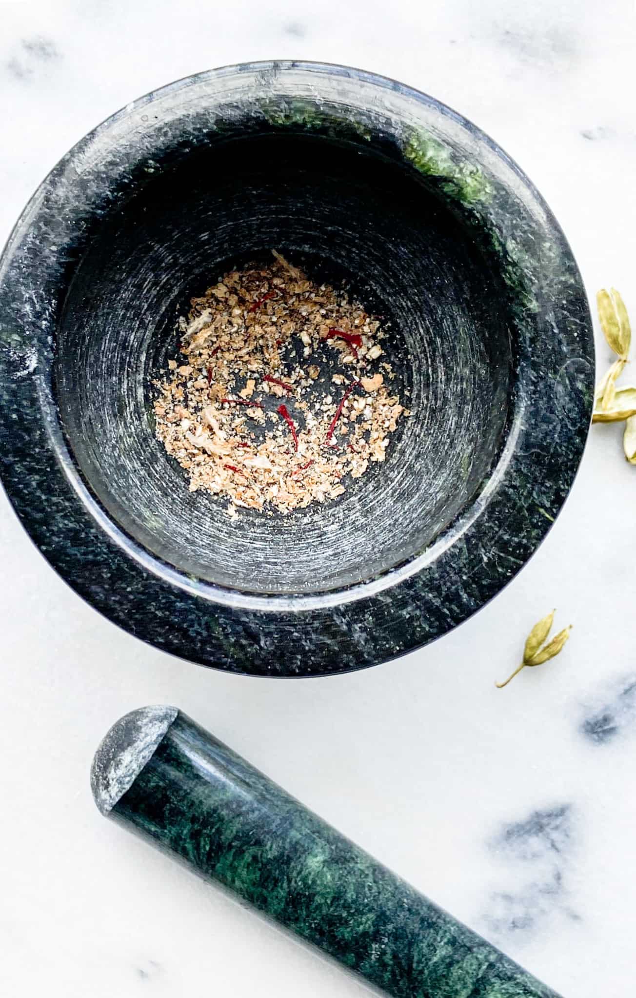 Mortar and pestle with ground spices