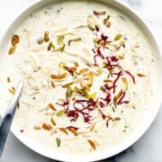Sheer khurma pudding in a bowl.