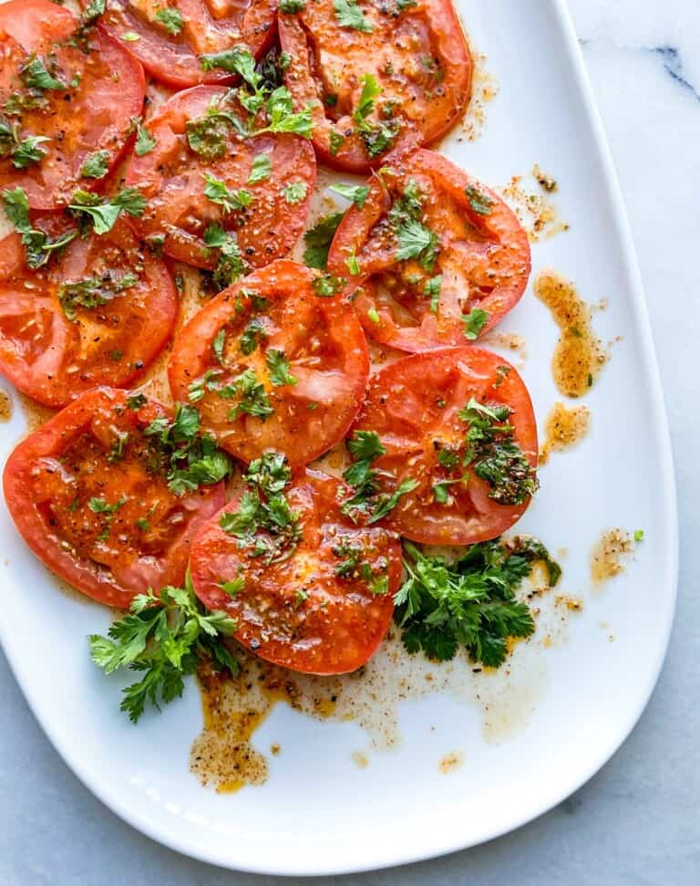Indian tomato salad flat lay.