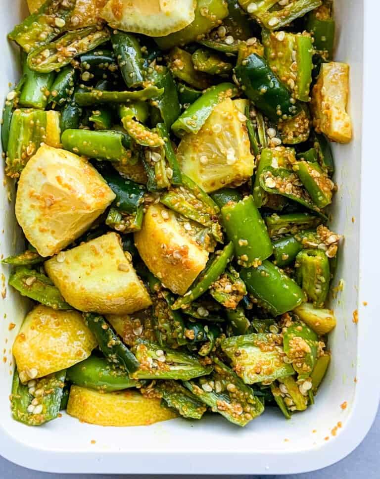 Green chili and yellow lemon pickle