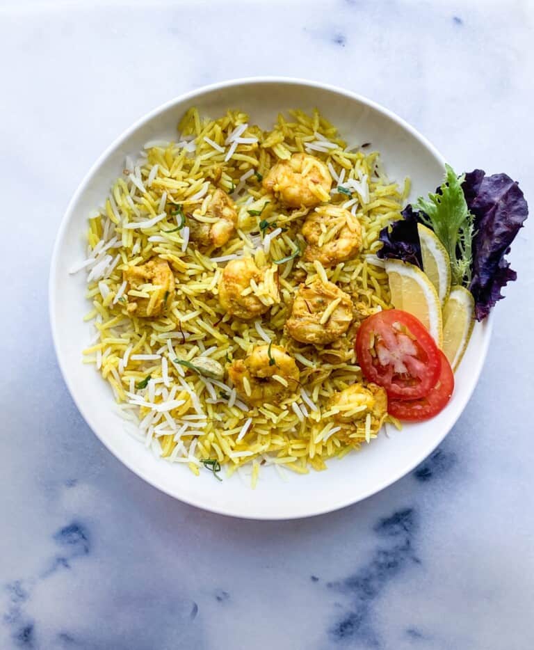 Bowl of rice and shrimp