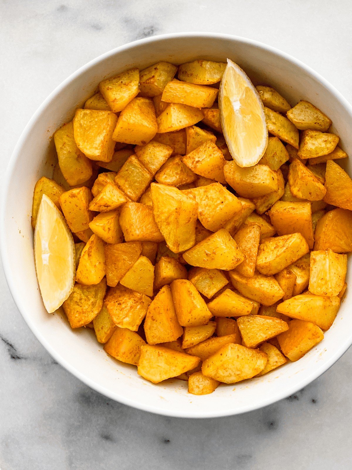 Close up of roasted spicy potatoes 