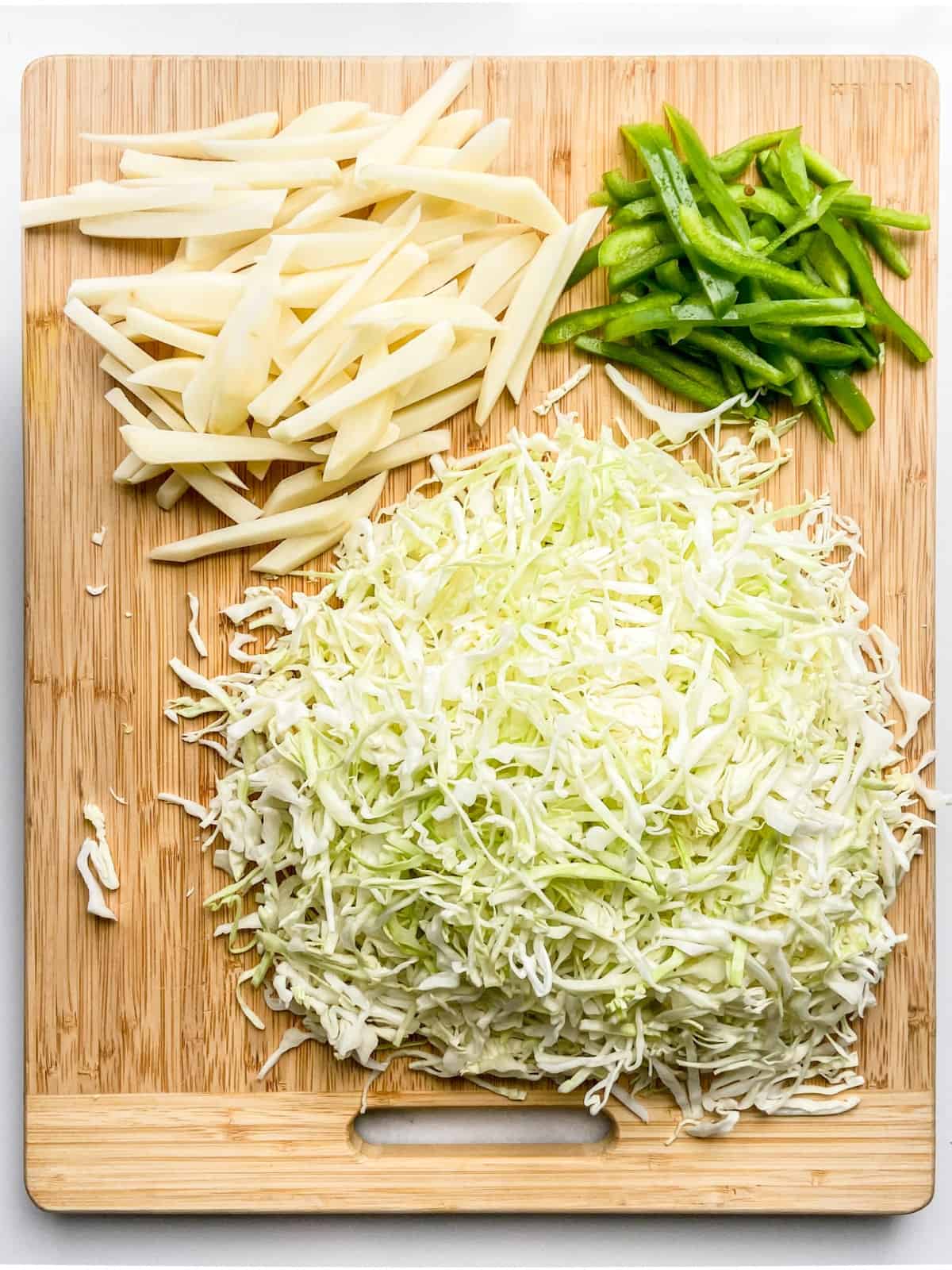 Thinly sliced and julienne vegetables for stir fry recipe