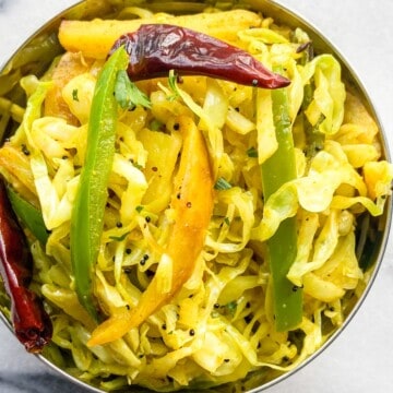 Gujarati stir-fried cabbage in a bowl