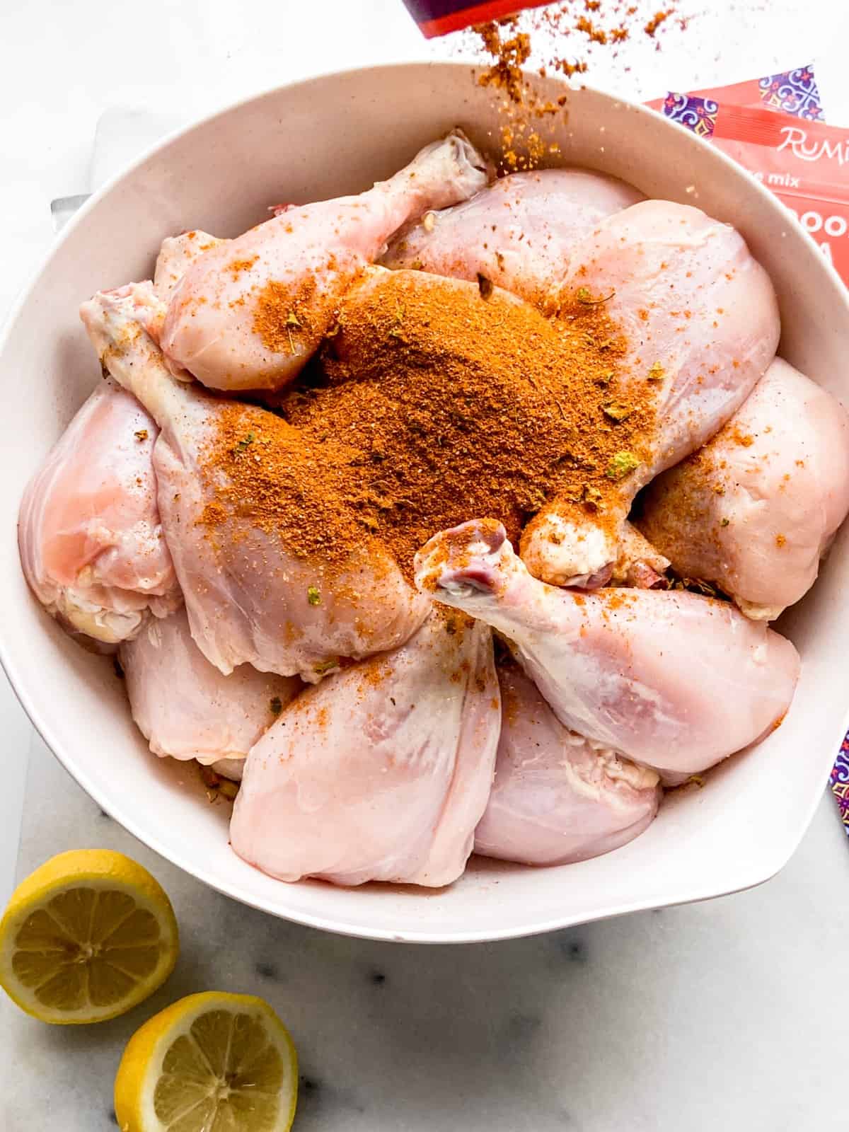 poultry and spices in a white bowl