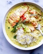 poached salmon in a creamy coconut lime Indian curry